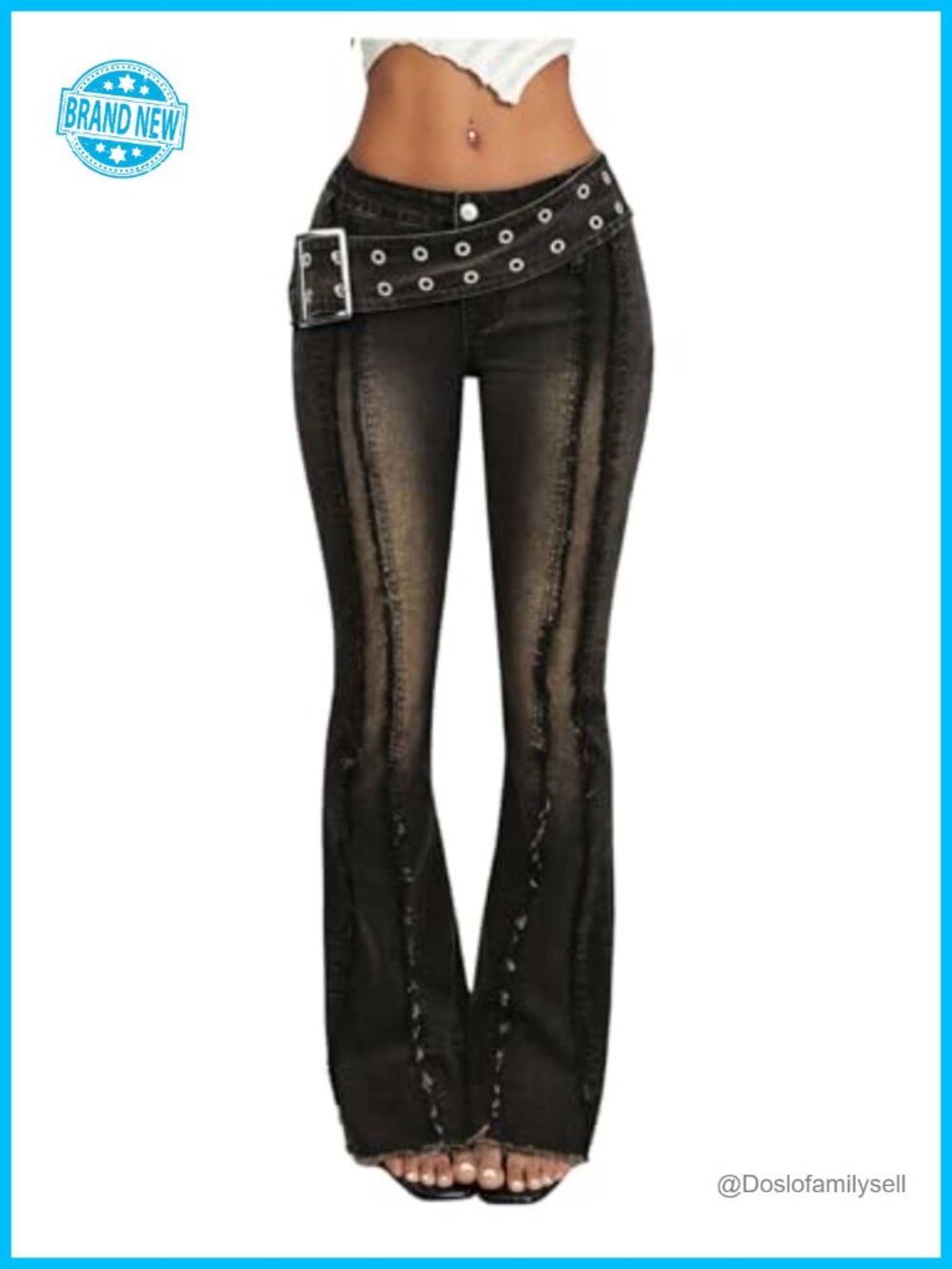 Women's Y2K Grunge Raw Trim Flare Jeans Low Rise Bootcut Denim Pants